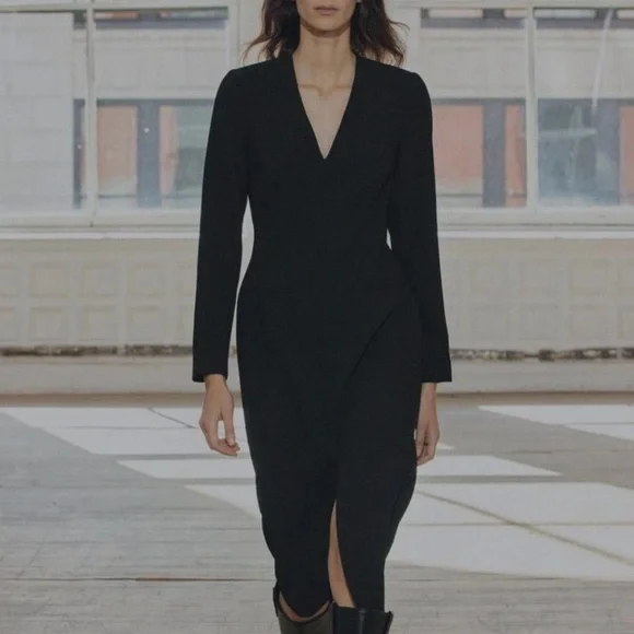 Elegant Black V-Neck Dress by Zara, Medium - Picture 7 of 10